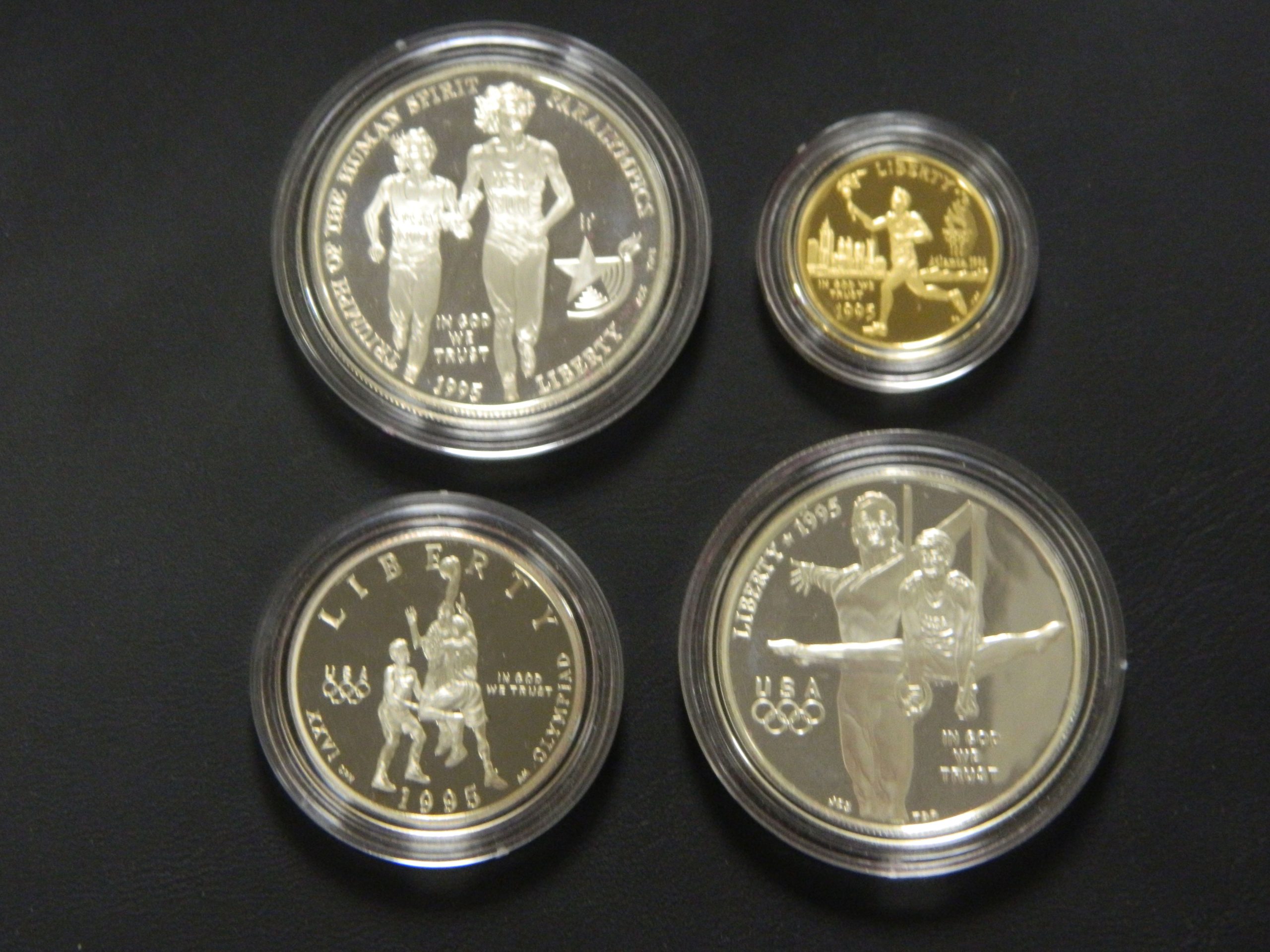 1995 Atlanta Centennial Olympic 4-Coin Proof Set, Torch Runner. Box and Coa!! - Image 2