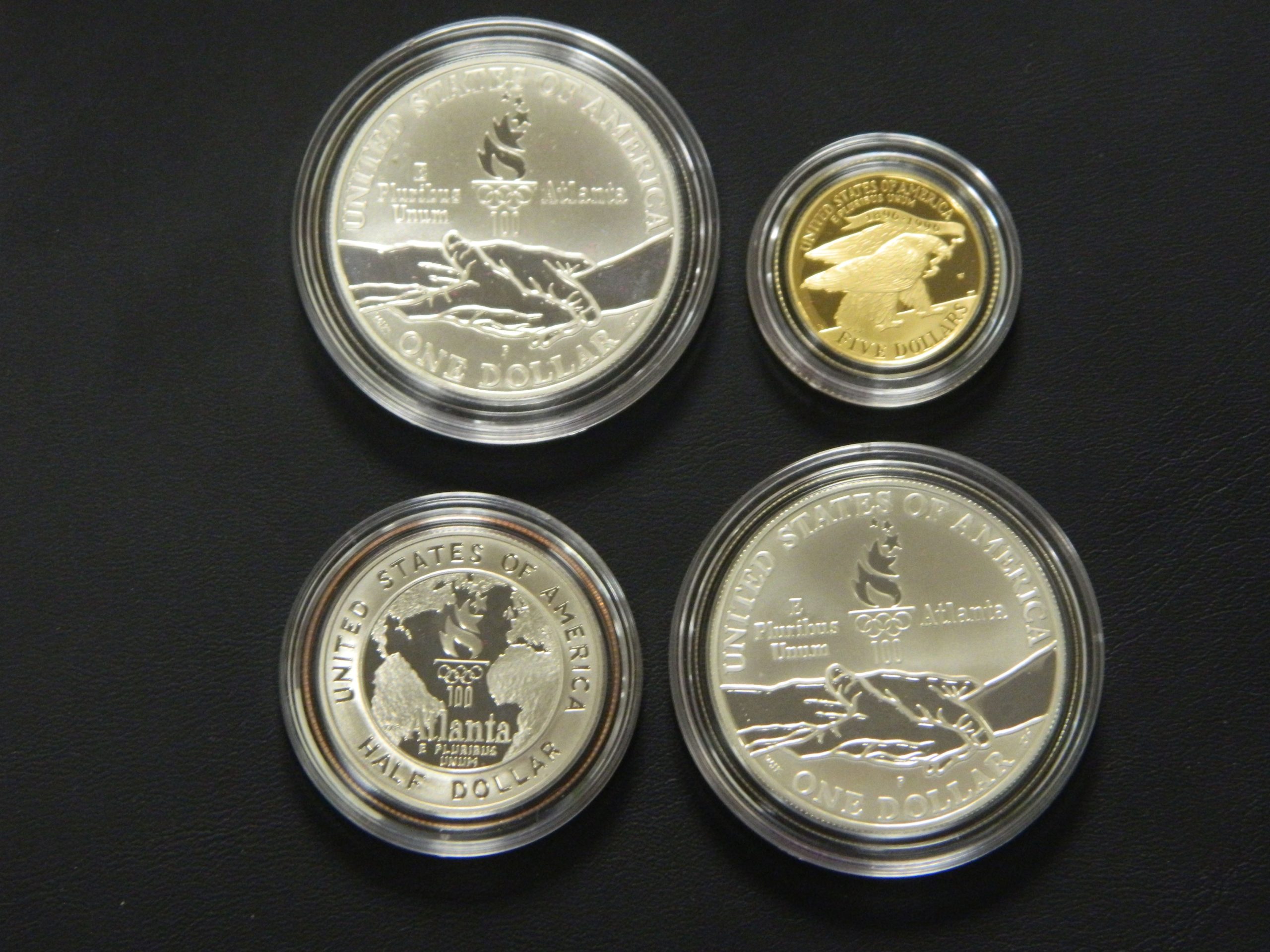 1995 Atlanta Centennial Olympic 4-Coin Proof Set, Torch Runner. Box and Coa!! - Image 3